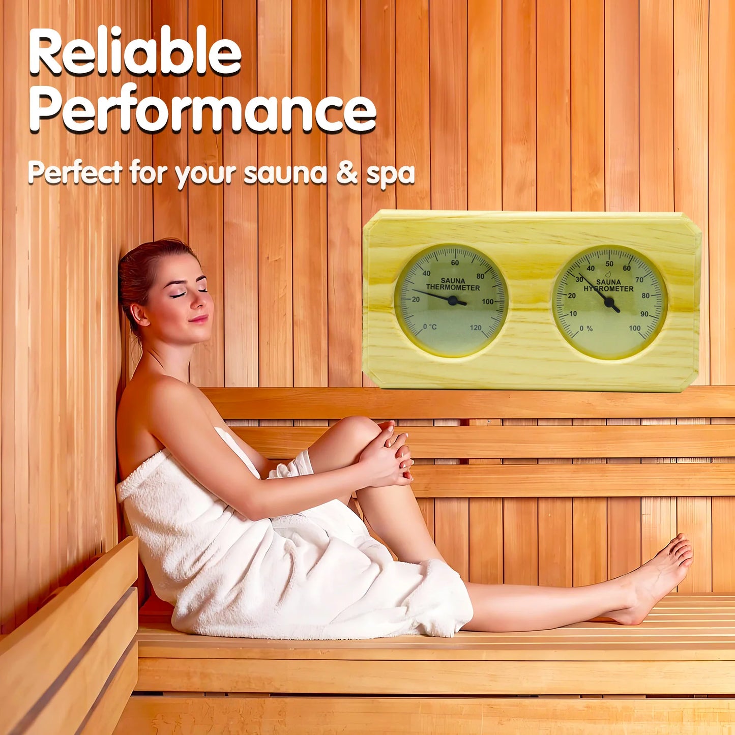 Wooden Sauna Thermometer & Hygrometer Dual Gauge