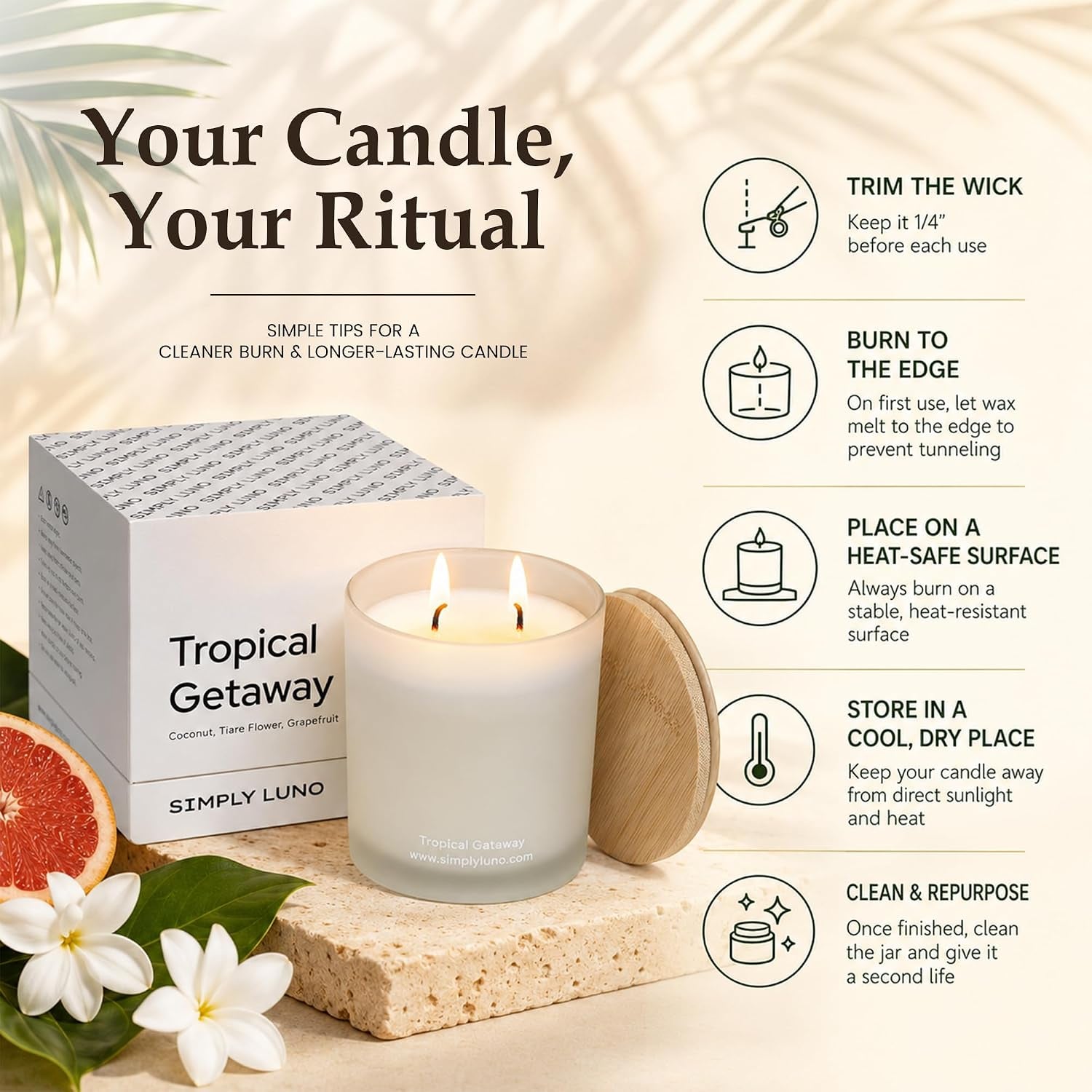 Tropical Getaway Coconut & Grapefruit Candle — 14Oz Soy