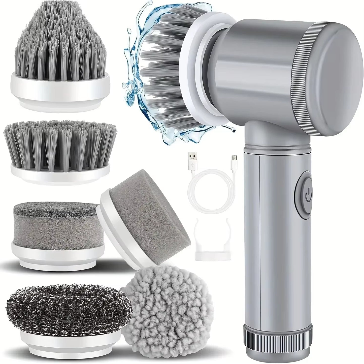 Cordless Electric Spin Scrubber — Power Cleaning Brush with 6 Heads