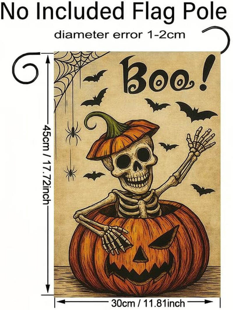 Boo Skeleton Pumpkin Garden Flag — Double-Sided Halloween Yard Décor 12X18