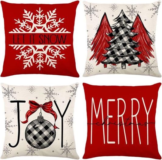 Christmas Throw Pillow Covers — Set of 4 Farmhouse Holiday Decor for Couch & Sofa