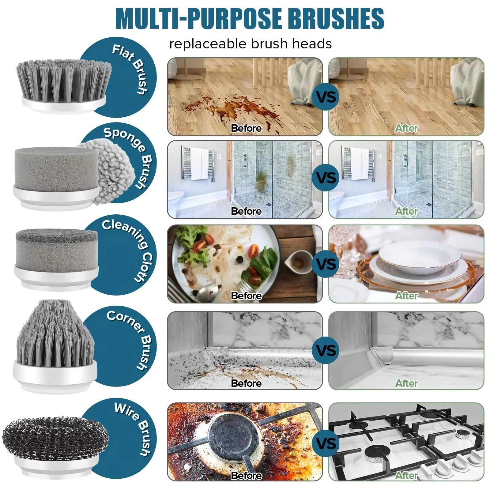 Cordless Electric Spin Scrubber — Power Cleaning Brush with 6 Heads